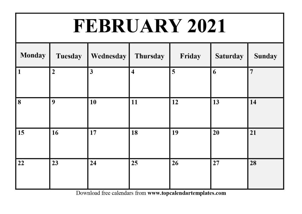 Free February 2021 Calendar Printable (pdf, Word)