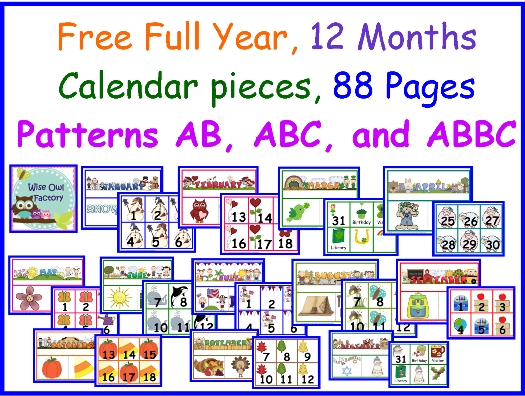 free full year of calendar numbers and headers | preschool