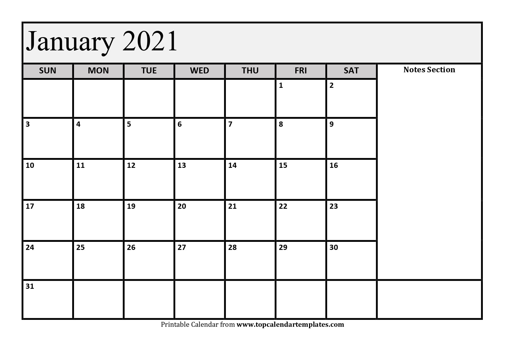free january 2021 calendar printable monthly template