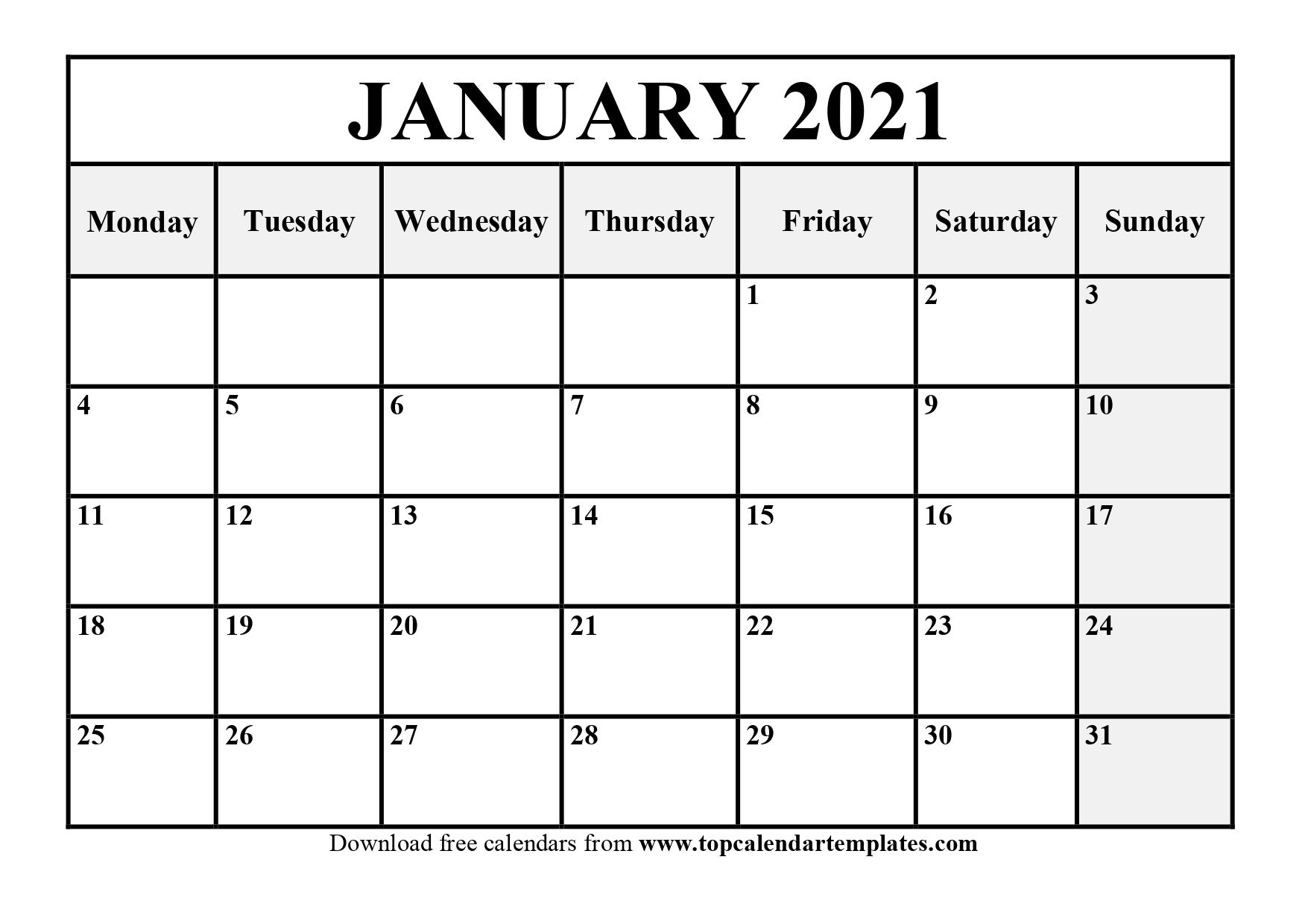 Free January 2021 Calendar Printable (pdf, Word)