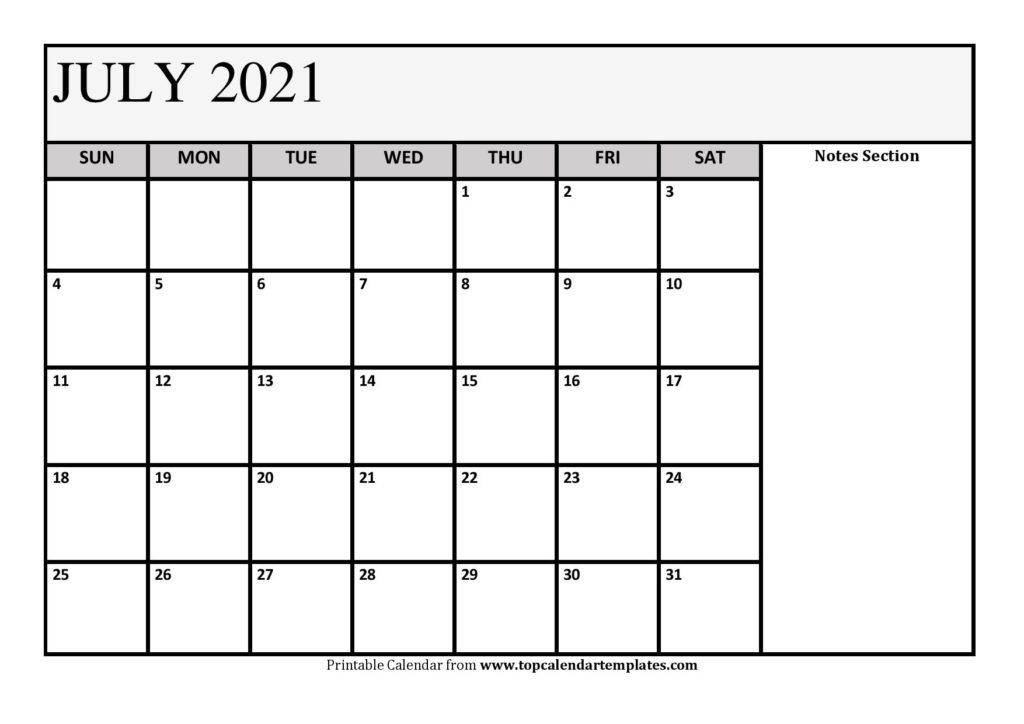 Free July 2021 Calendar Printable (pdf, Word) Templates