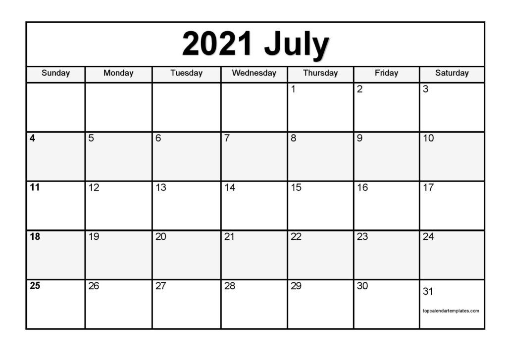 Free July 2021 Calendar Printable (pdf, Word) Templates