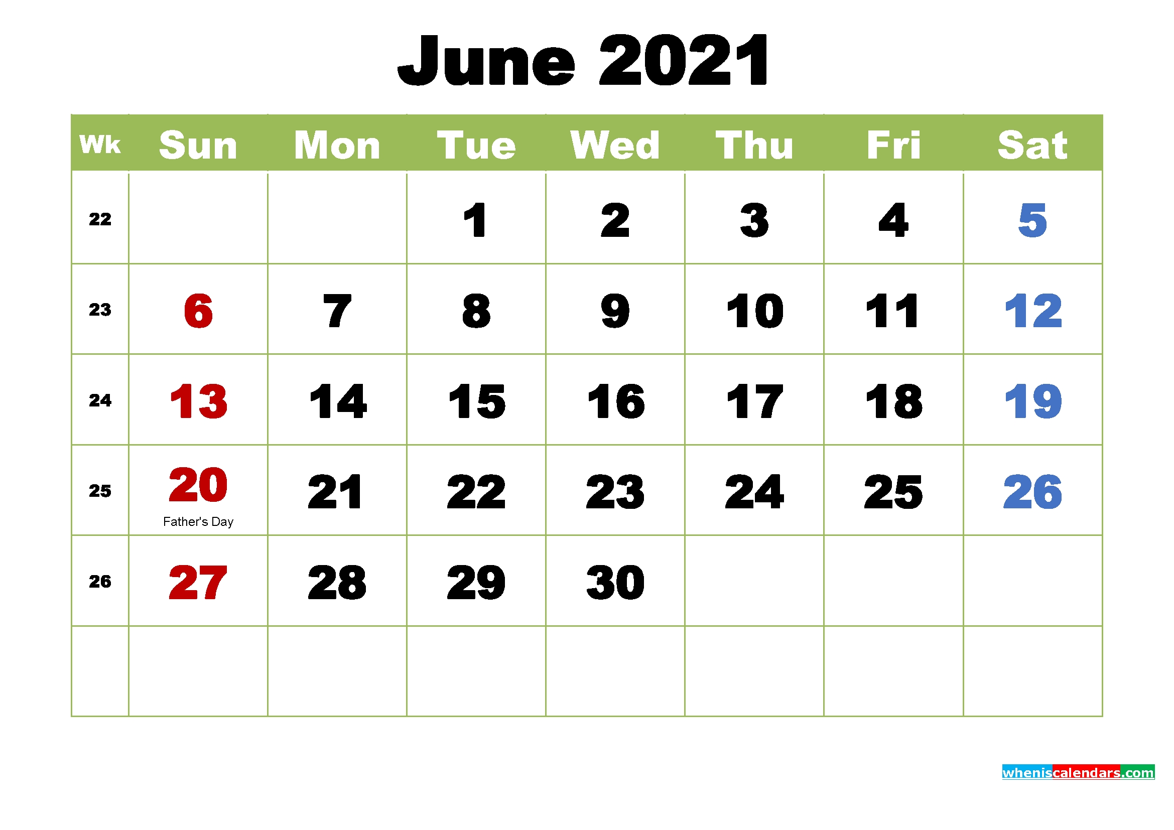 free june 2021 printable calendar with holidays