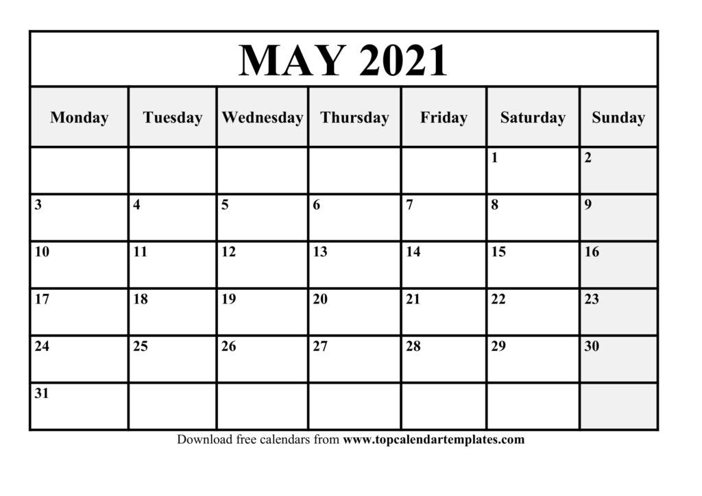 Free May 2021 Printable Calendar Monthly Templates