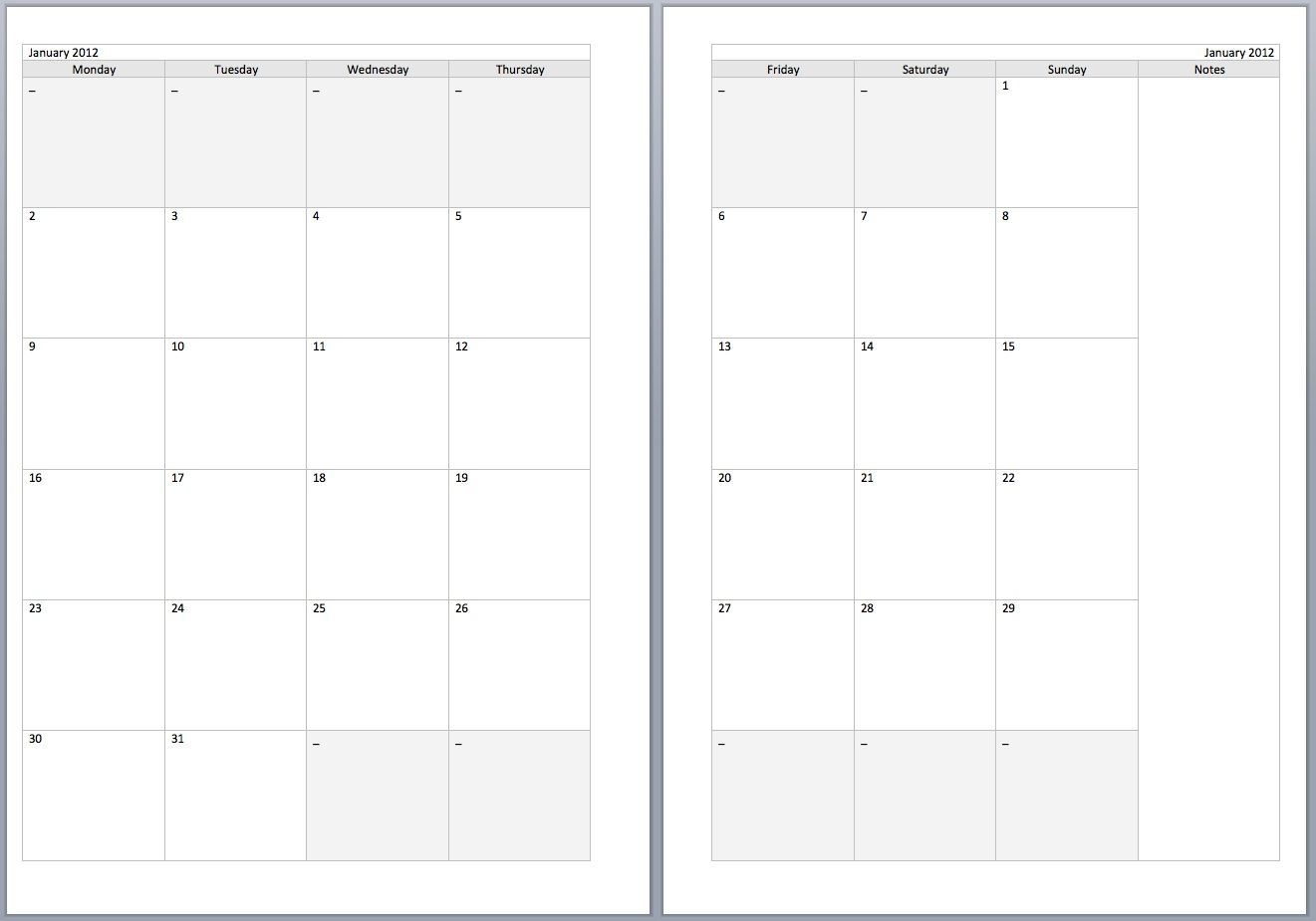Free Monthly Filofax Diary Templates For A5 And Personal