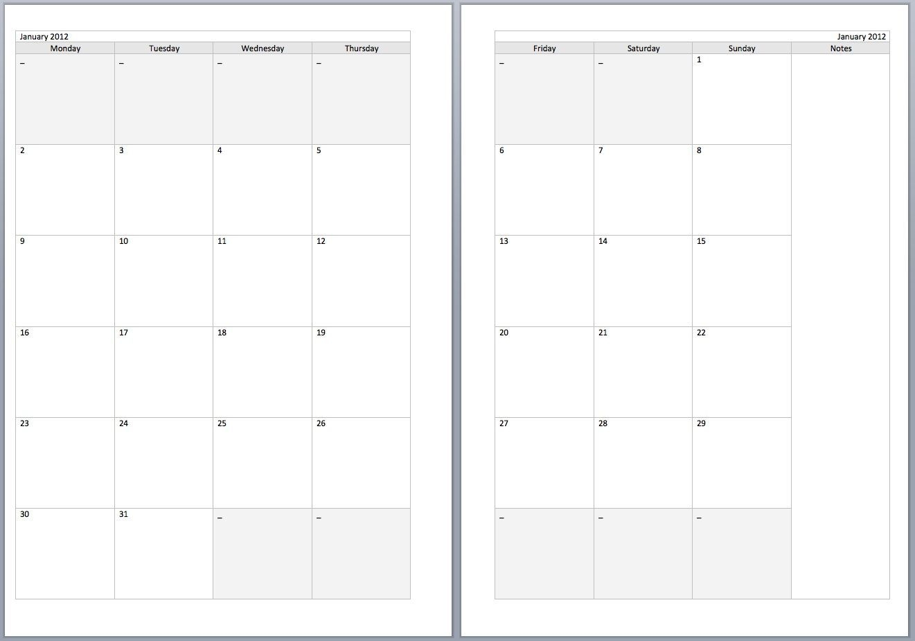 free monthly filofax diary templates for a5 and personal