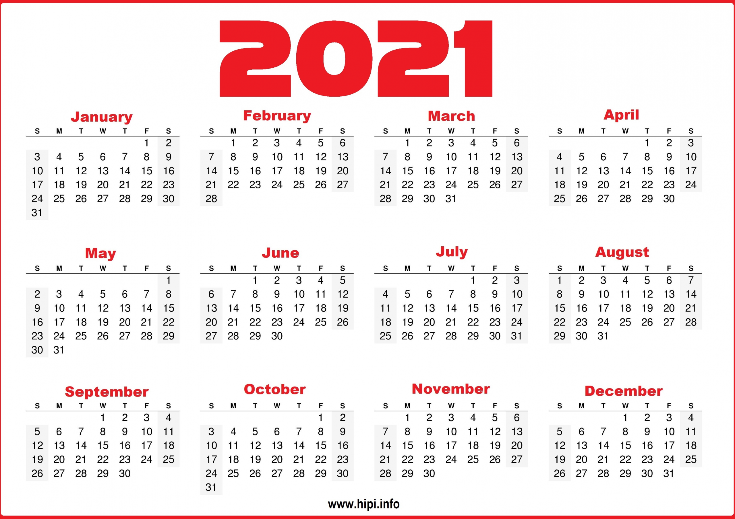 Free Printable 12 Month 2021 Calendar With Lines