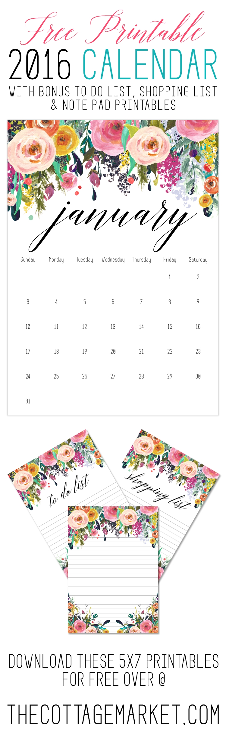 Free Printable 2016 Calendar /// With Bonus Free To Do