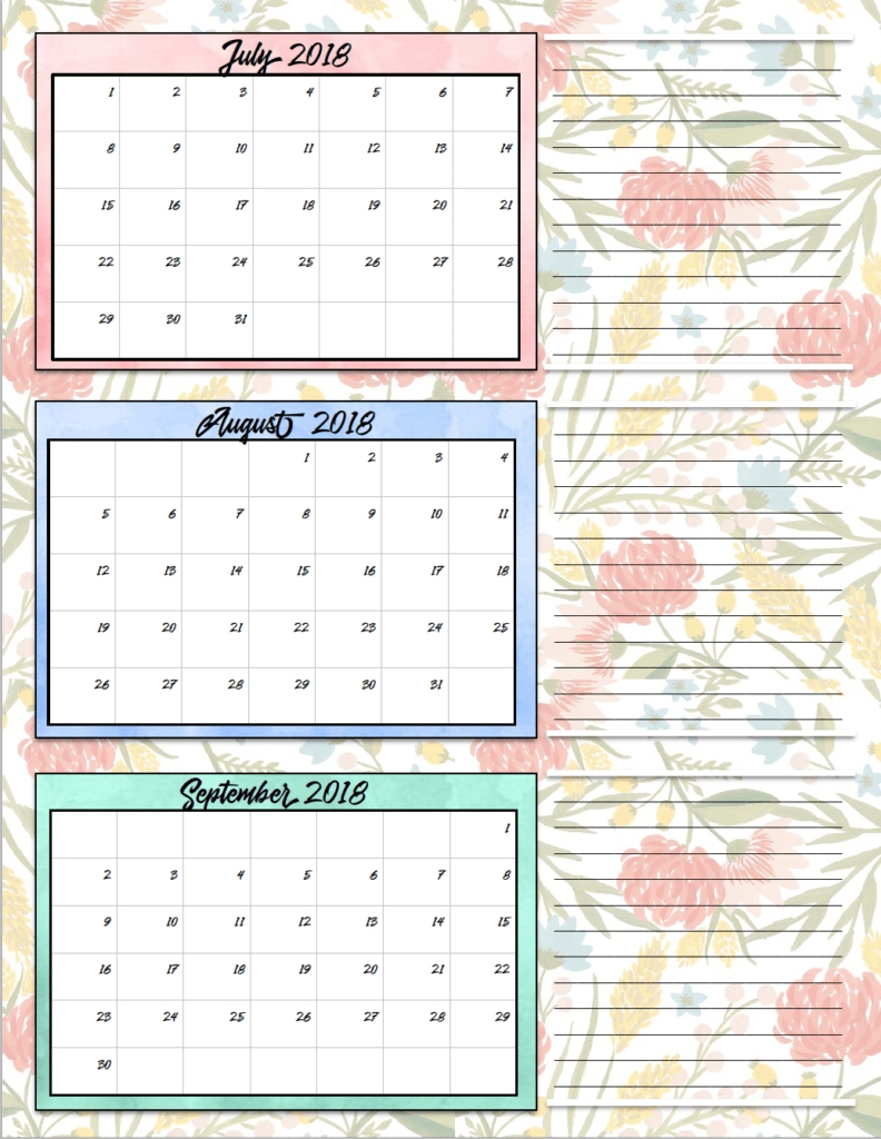 Free Printable 2018 Quarterly Calendars: 2 Designs!