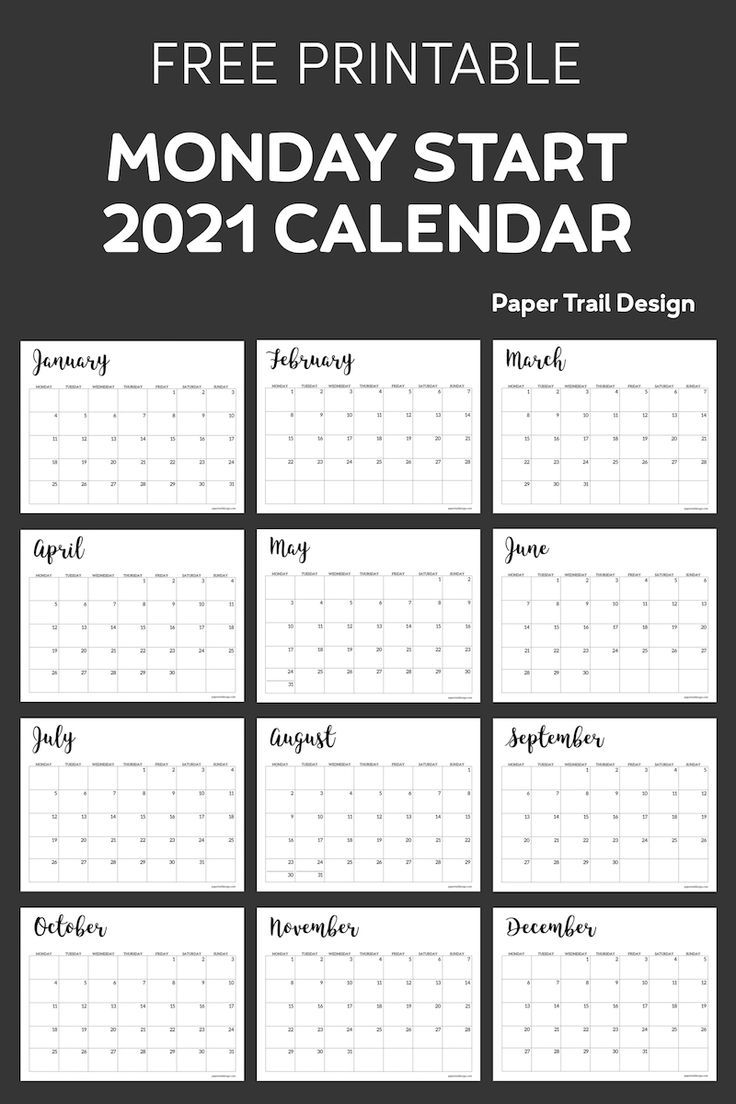Free Printable 2021 Calendar Monday Start | Paper Trail