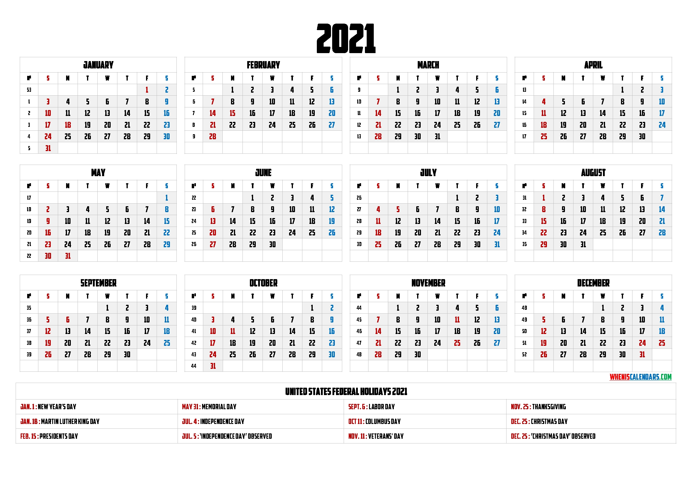 Free Printable 2021 Calendar With Holidays 9 Templates