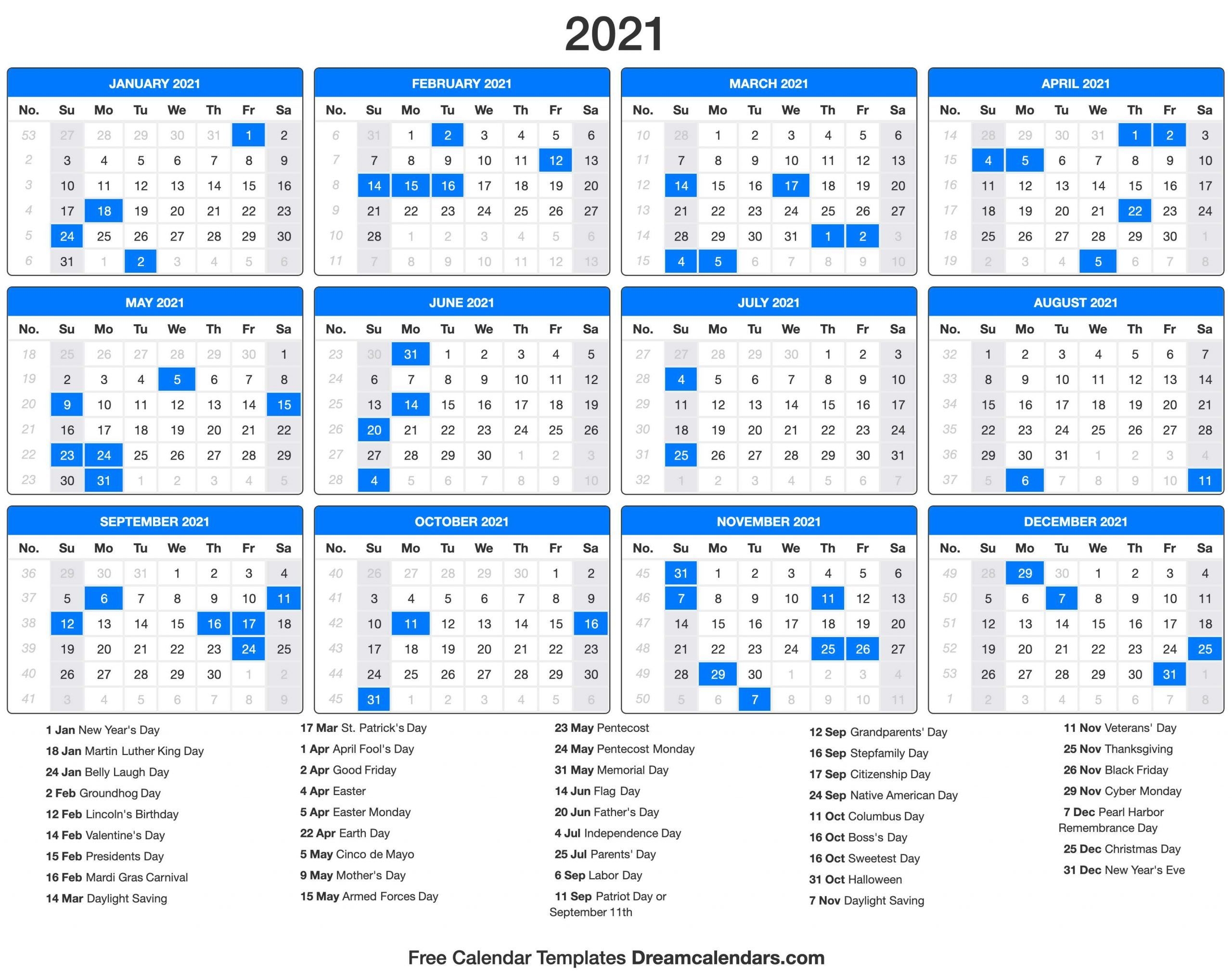 free printable 2021 calendar with holidays