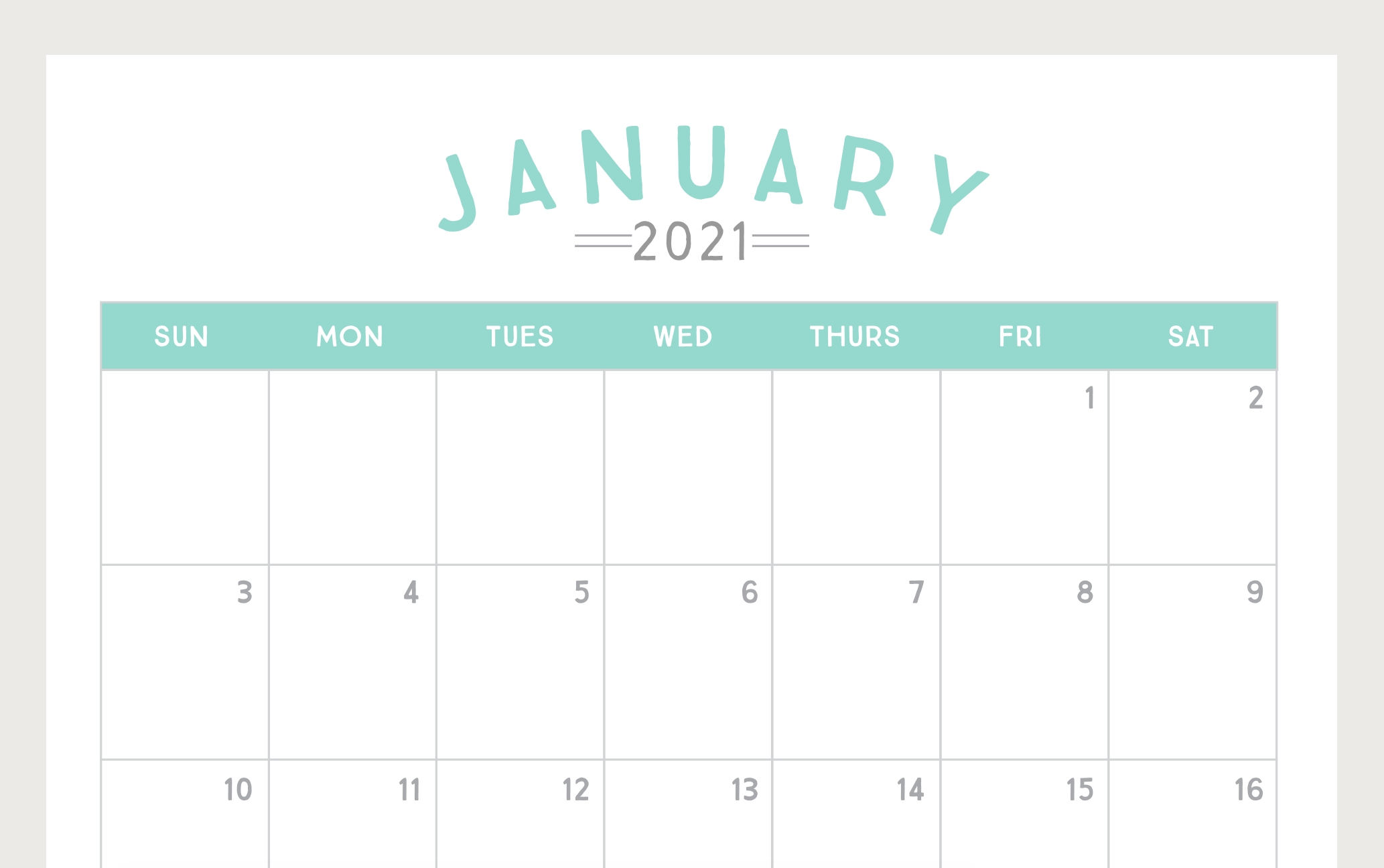 free printable 2021 calendar