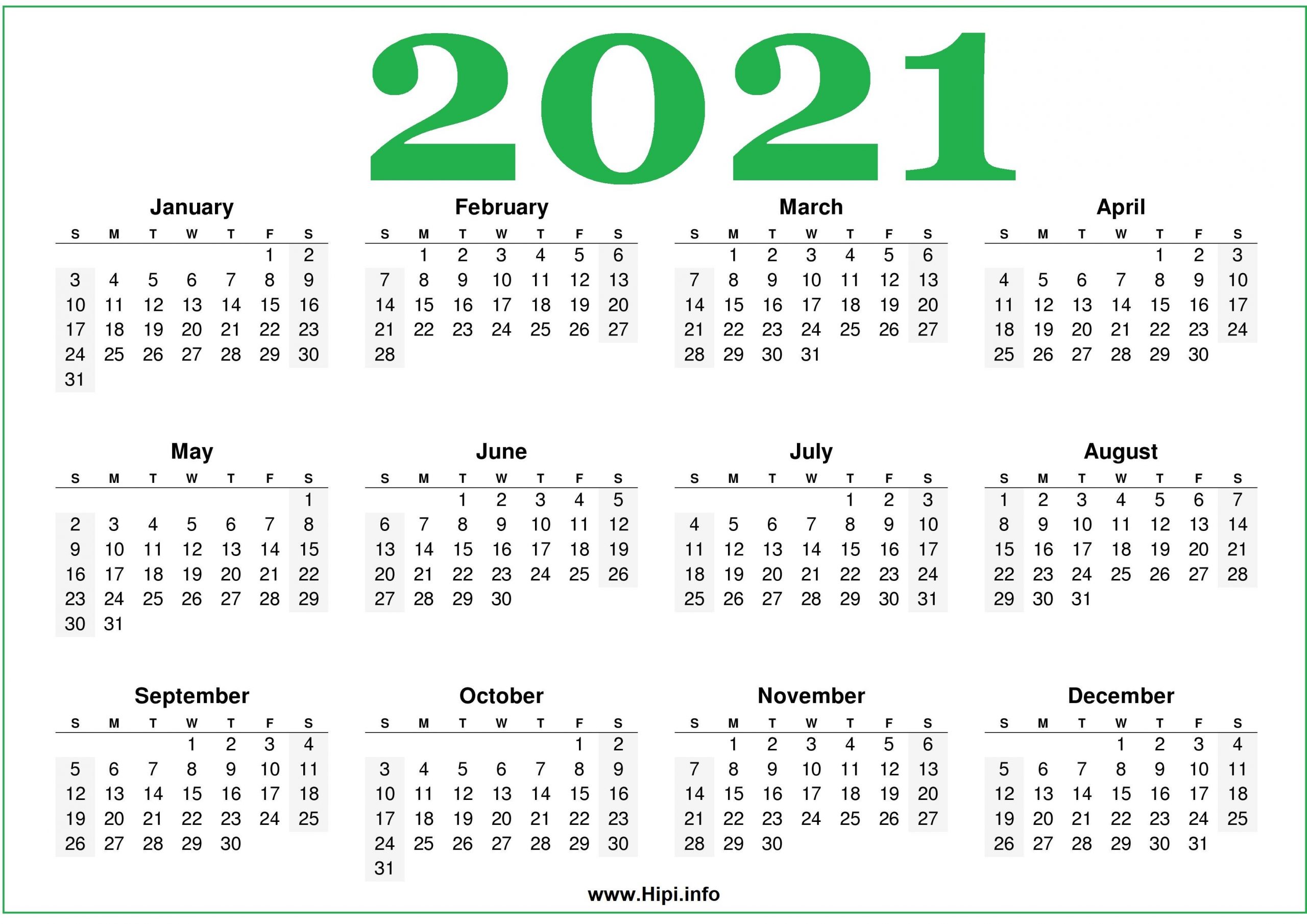 Free Printable 2021 Calendars Horizontal Hipi