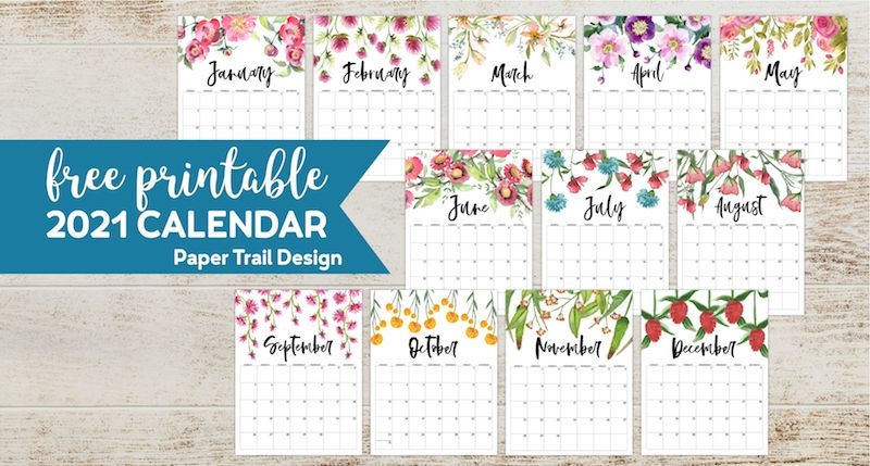 free printable 2021 floral calendar paper trail design