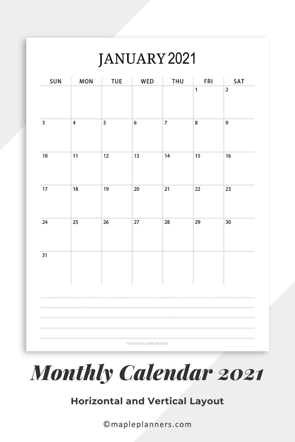 free printable 2021 monthly calendar pdf template in 2020