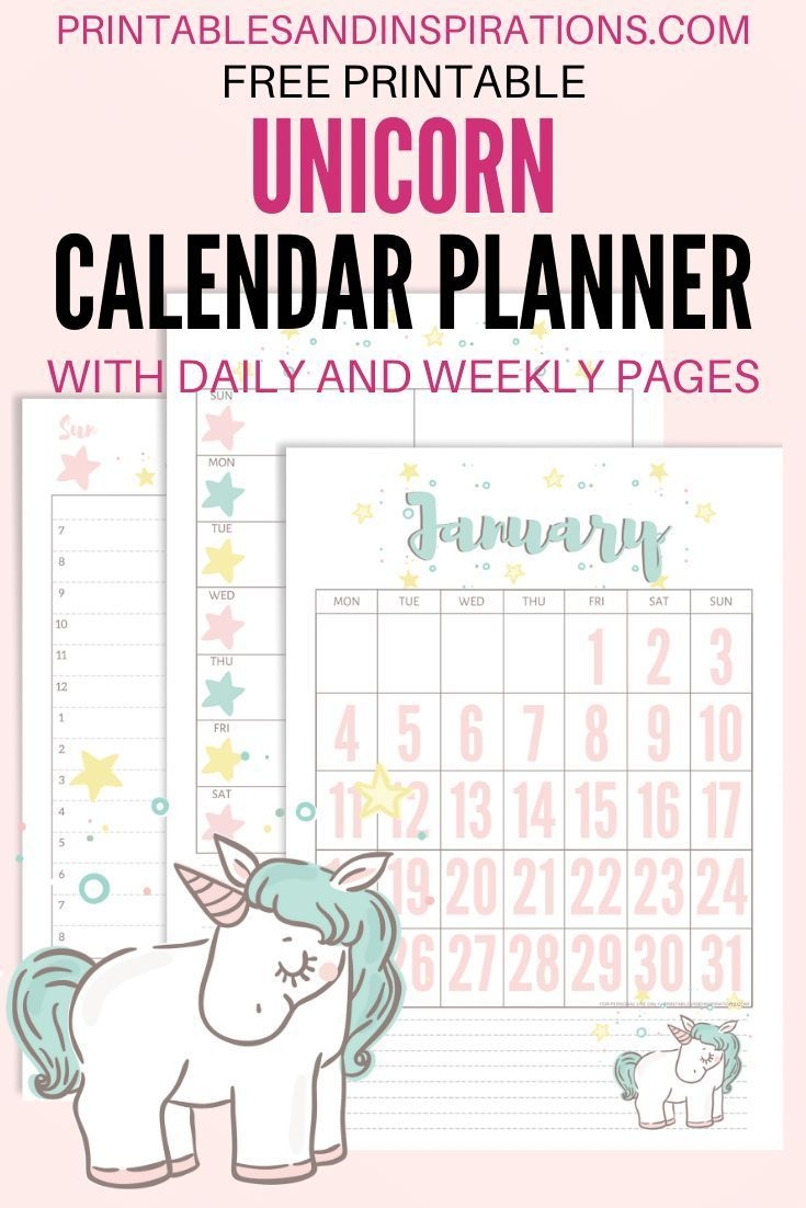 free printable 2021 unicorn calendar and planner pages