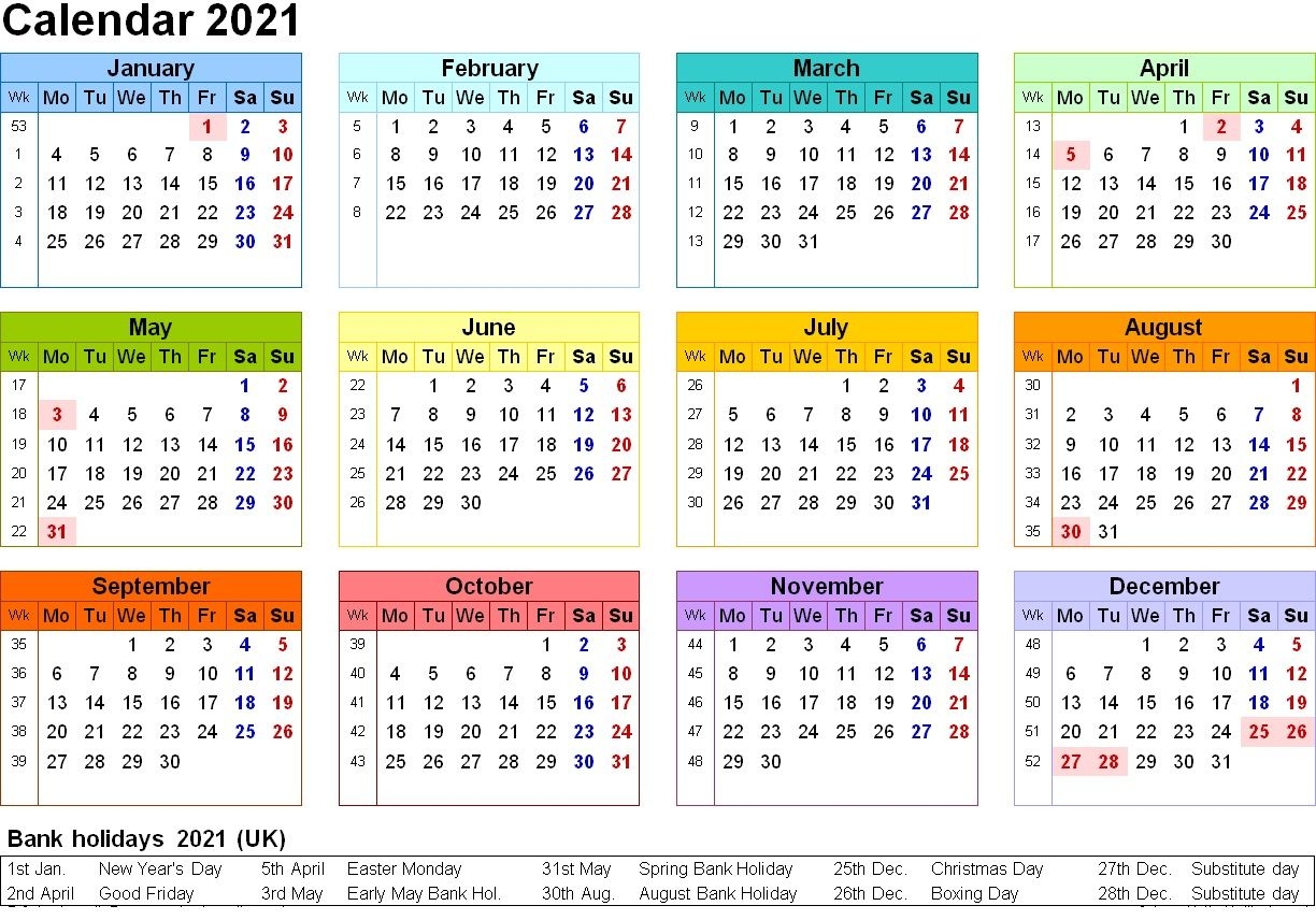 Free Printable 2021 Yearly Calendar With Holidays