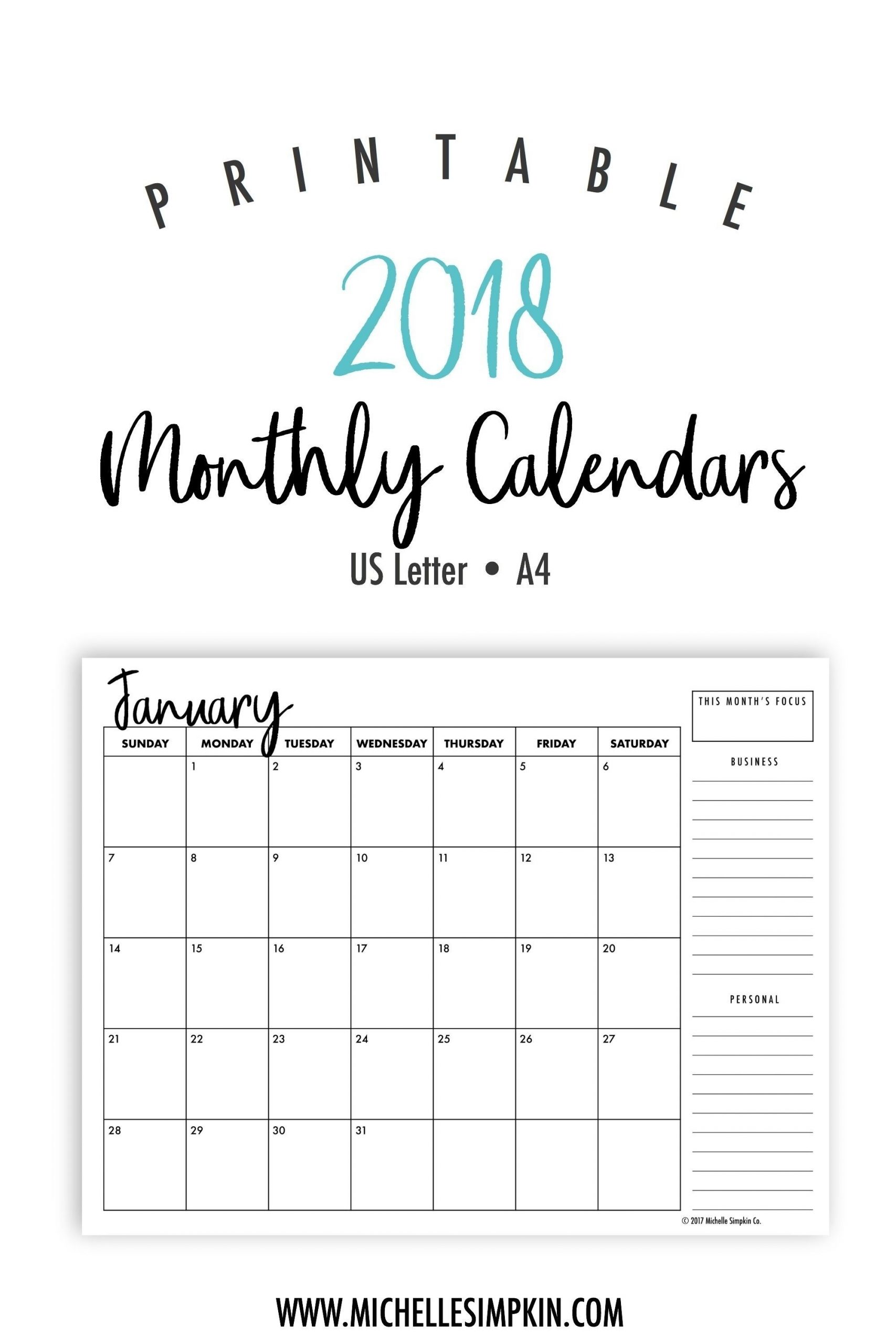 Free Printable 5 Day Monthly Calendar 2018 Template