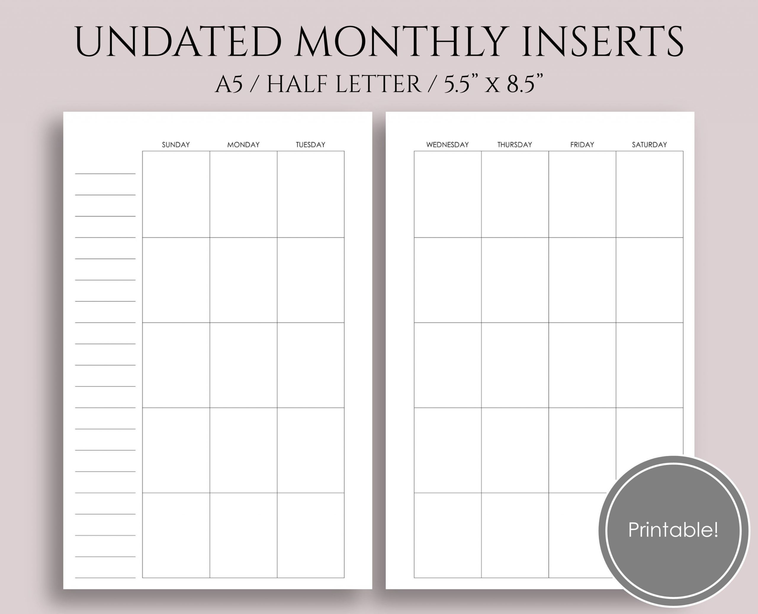 free printable calendar half page | calendar printables