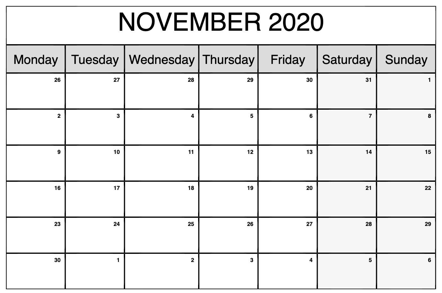 free printable calendar november 2020 landscape | calendar