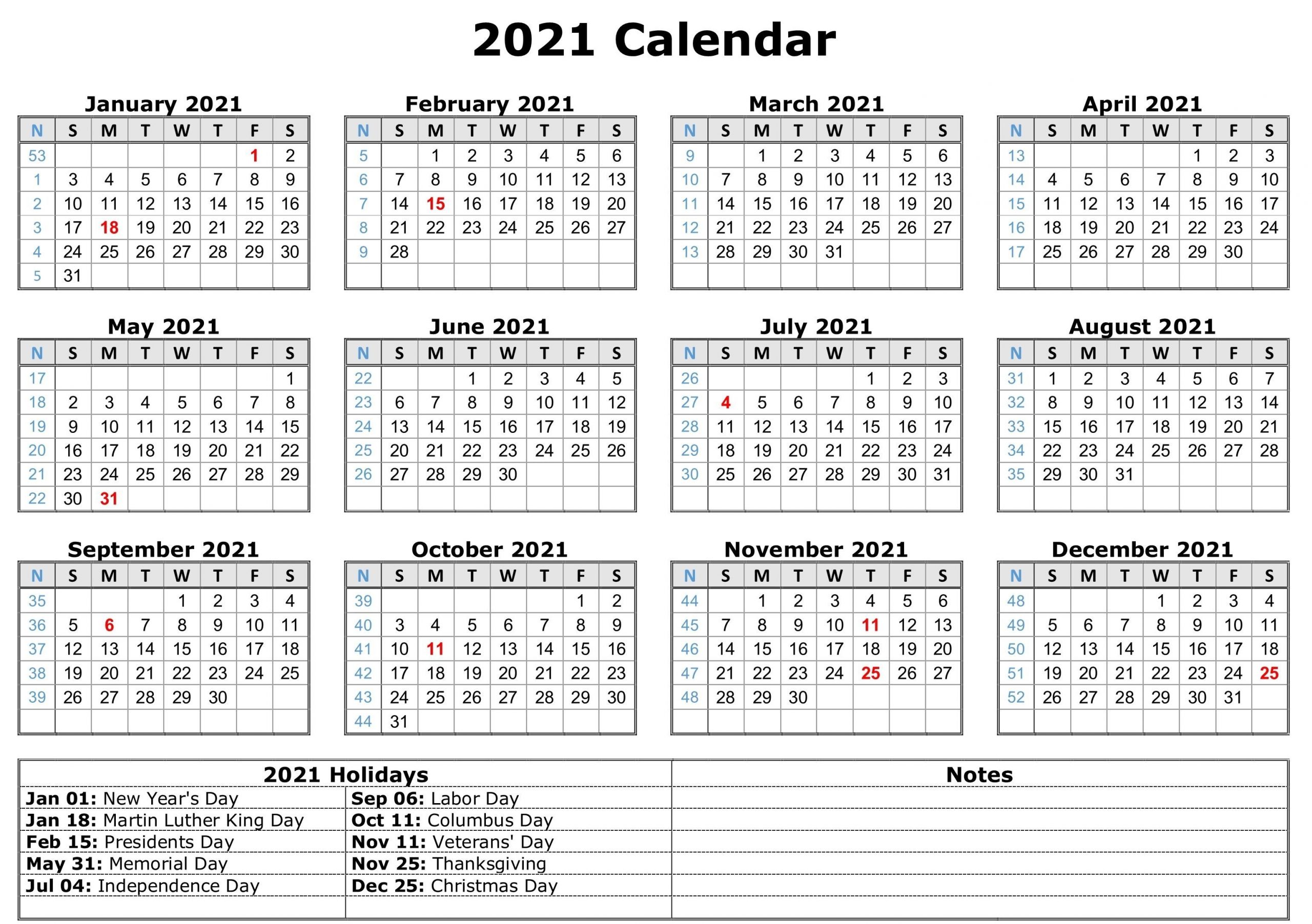 Free Printable Calendar Year 2021 | Calendar Printables