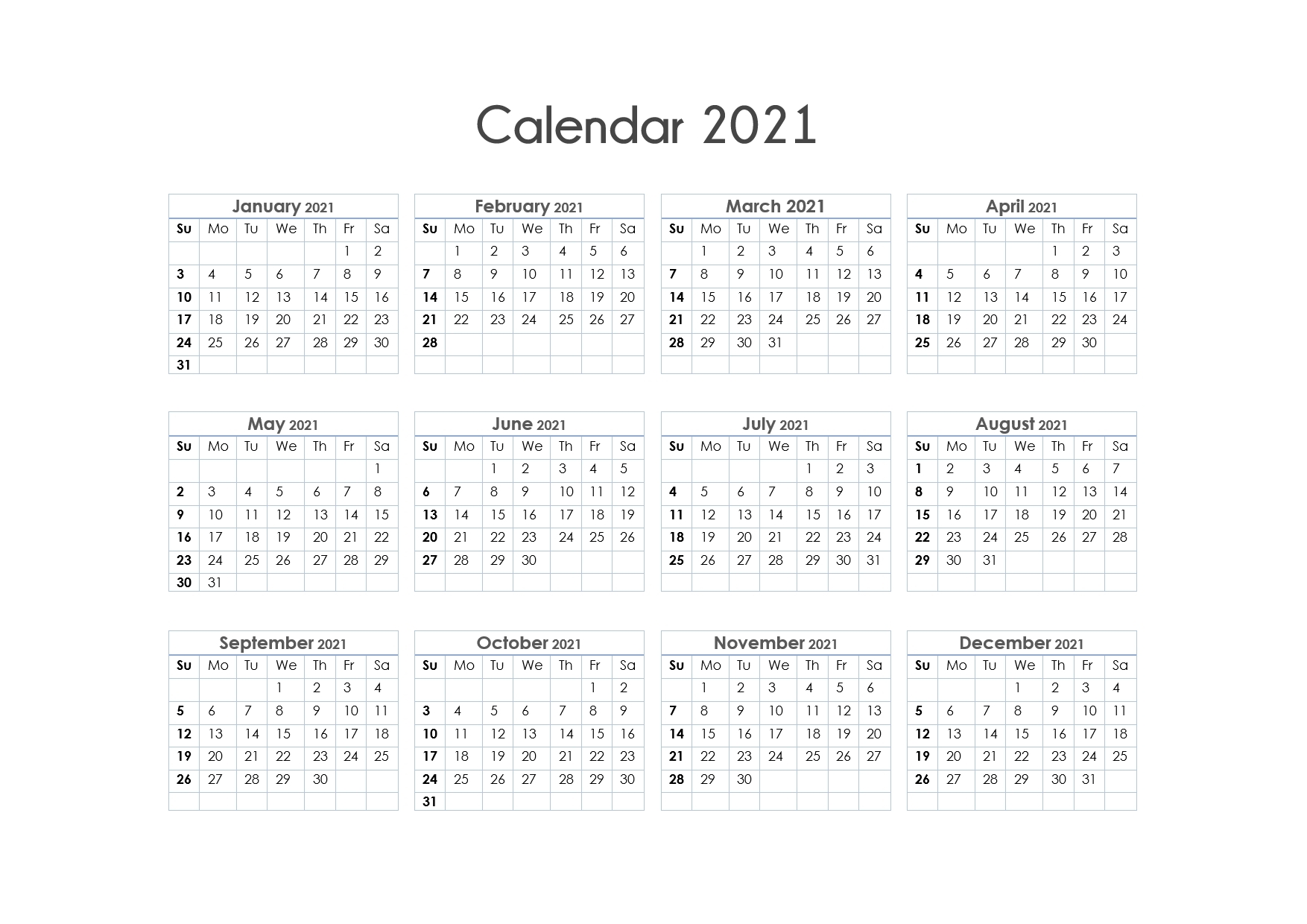 Free Printable Calendar Year 2021 | Month Calendar Printable