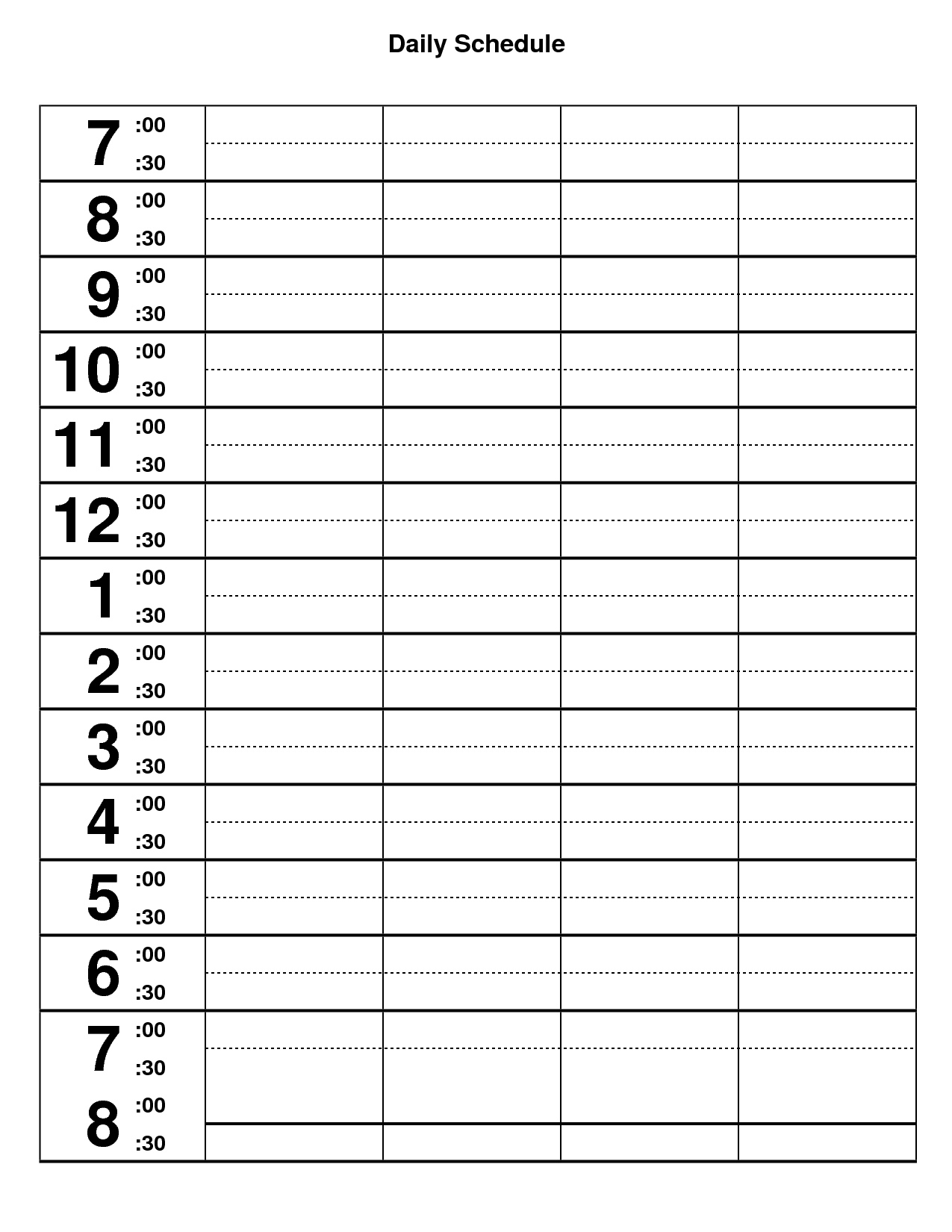free printable daily calendar 15 minute increments | ten