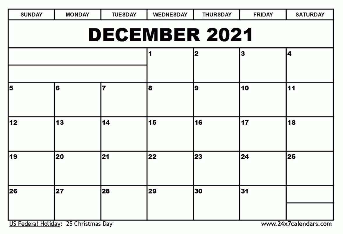 Free Printable December 2021 Calendar : 24x7calendars