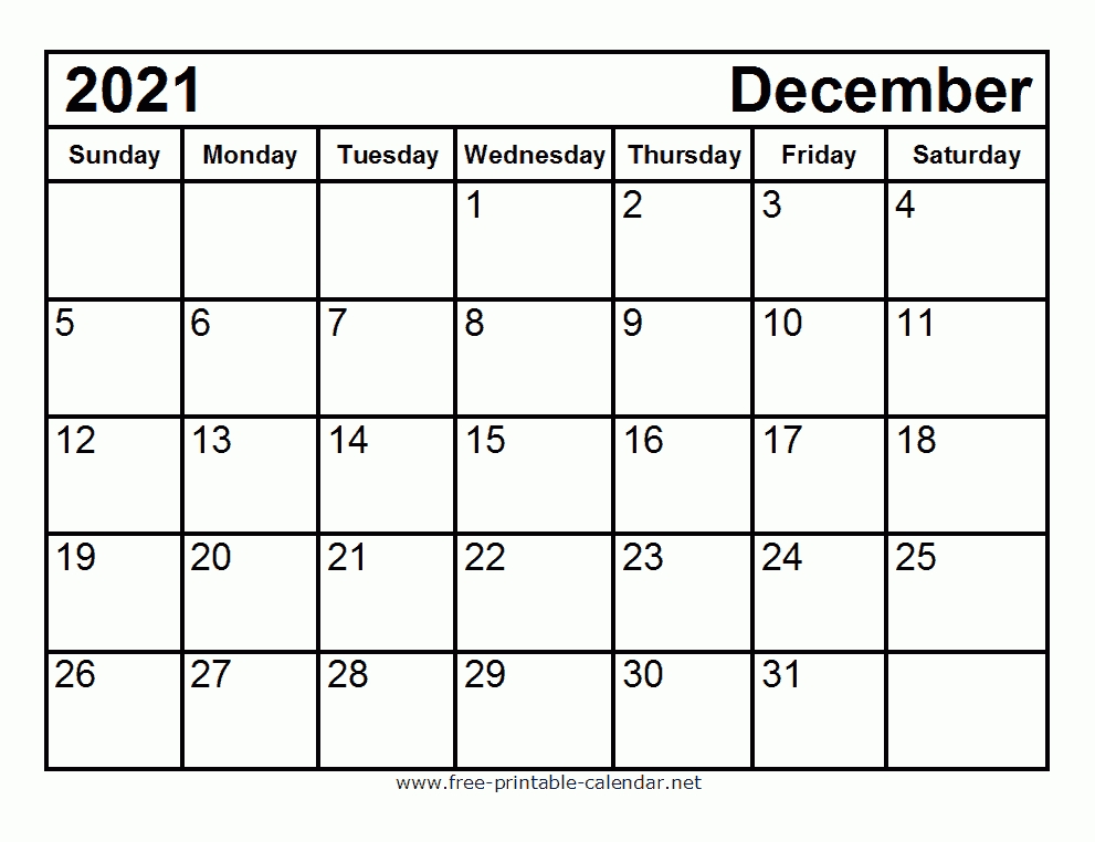 Free Printable December 2021 Calendar