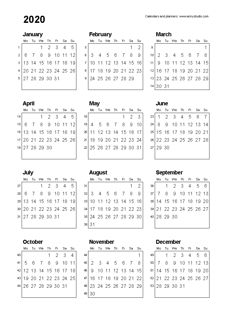 free printable horizontal calendar 2020 | calendar