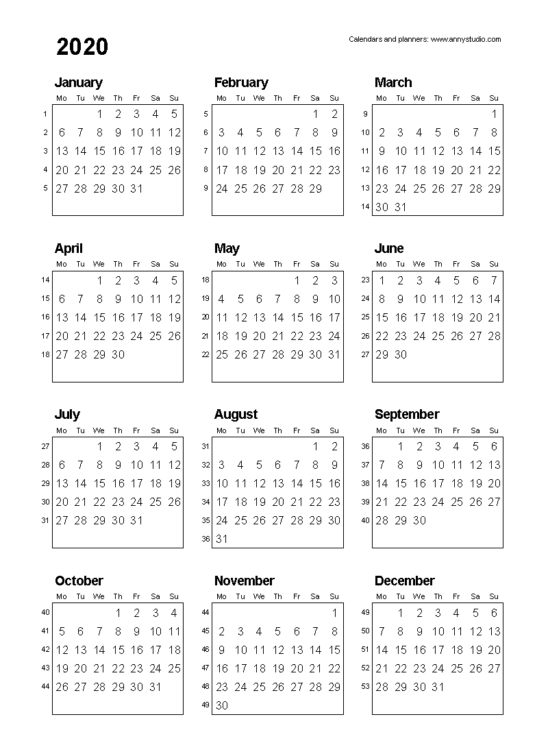 Free Printable Horizontal Calendar 2020 | Calendar