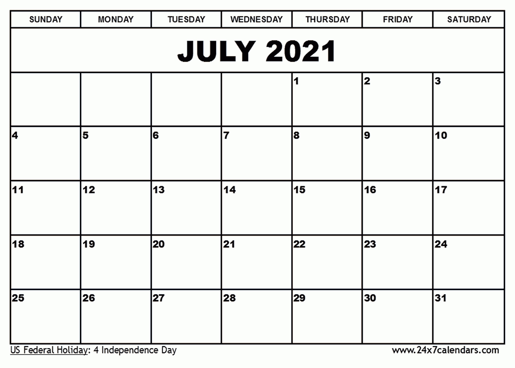 free printable july 2021 calendar : 24x7calendars