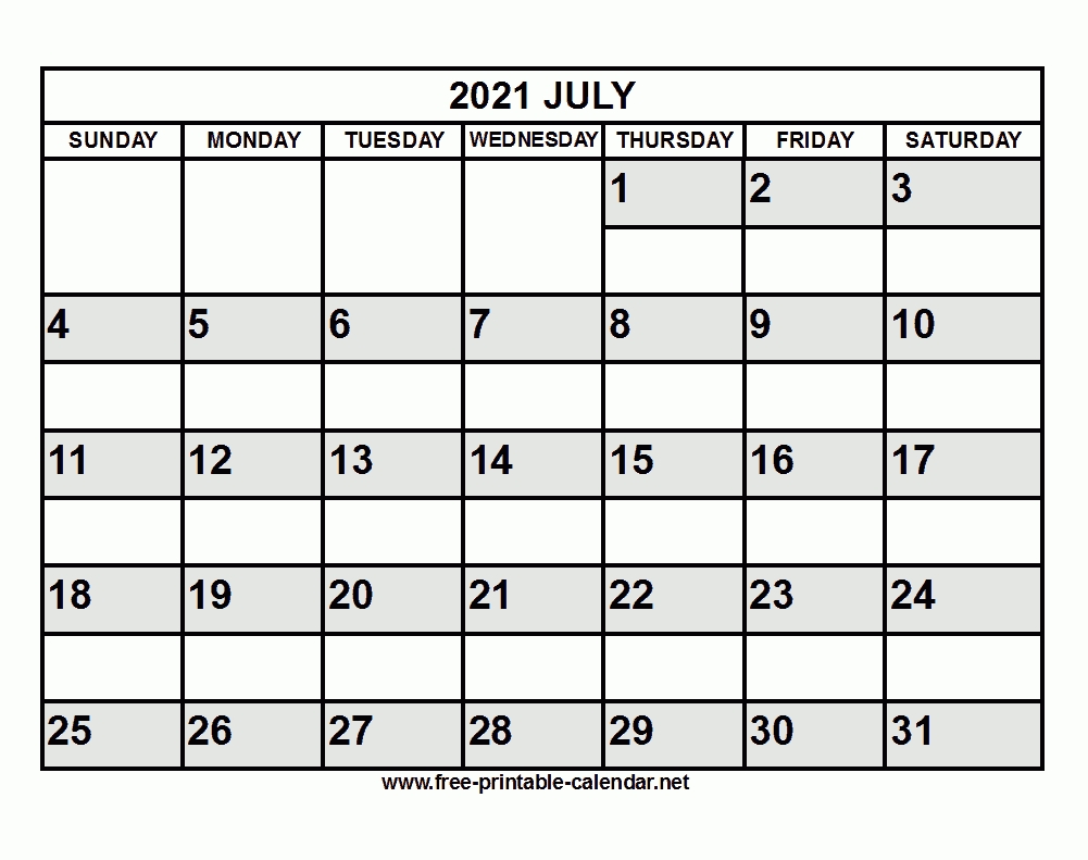 Free Printable July 2021 Calendar