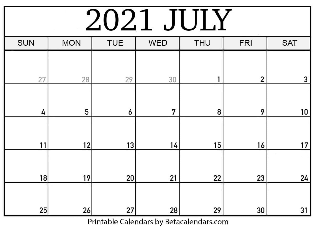 Free Printable July 2021 Calendar