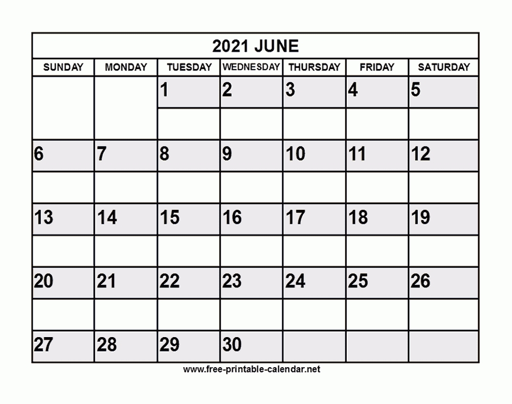 Free Printable June 2021 Calendar