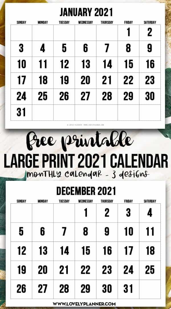 Free Printable Large Print 2021 Calendar 12 Month