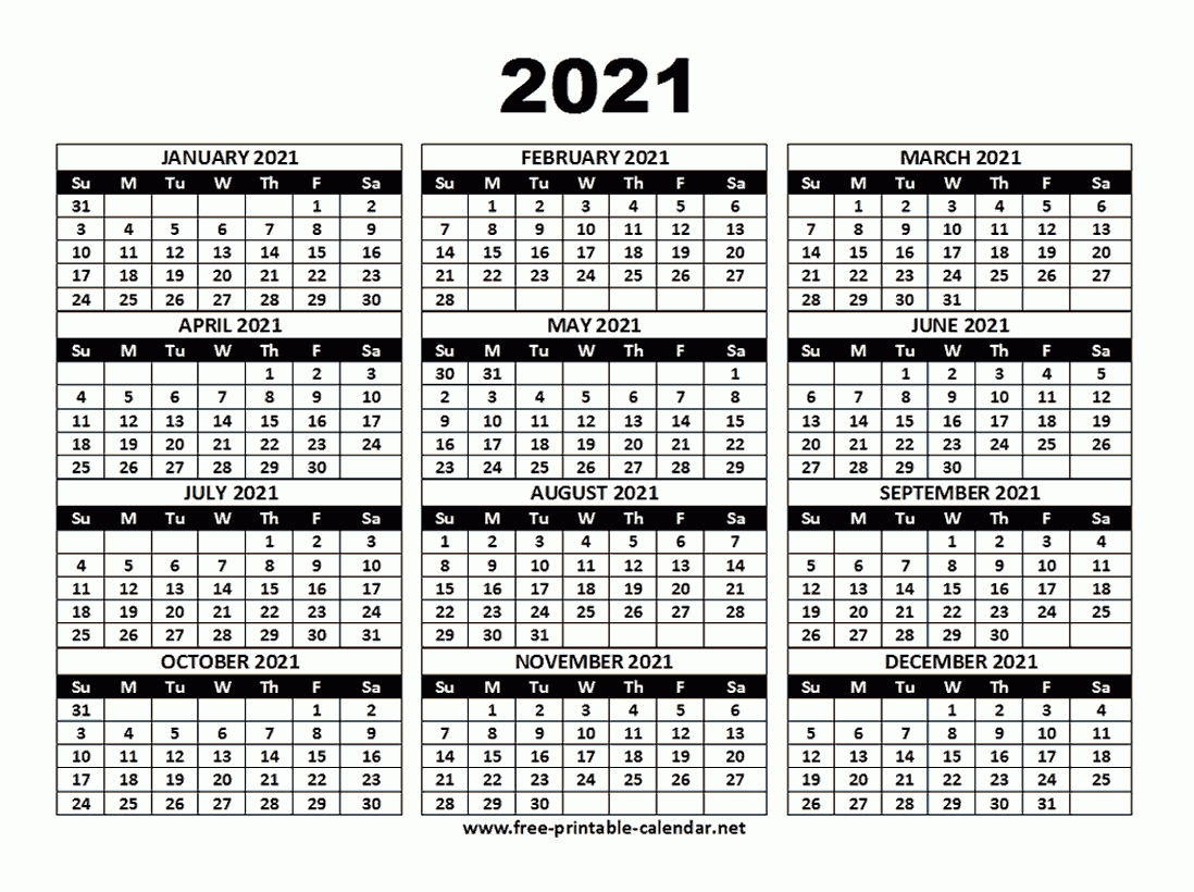 Free Printable Large Print Downloadable 2021 Calendar