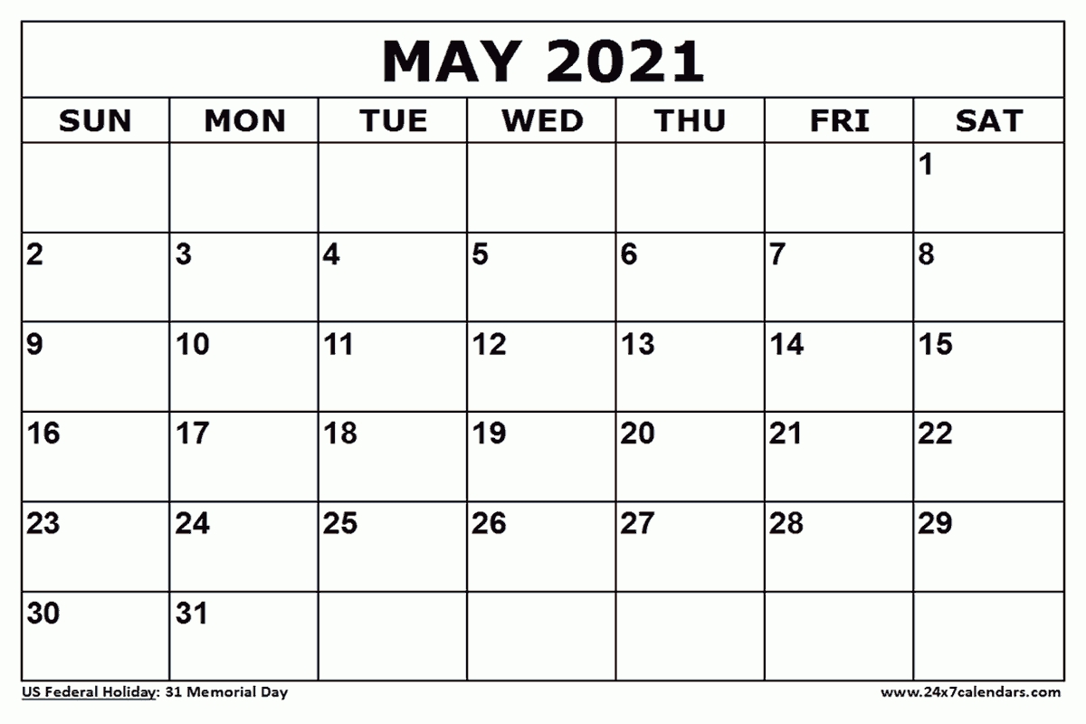 Free Printable May 2021 Calendar : 24x7calendars