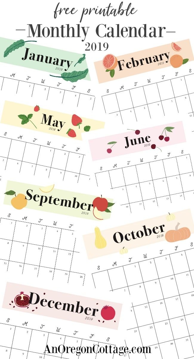 free printable monthly calendar 2019 seasonal fruits