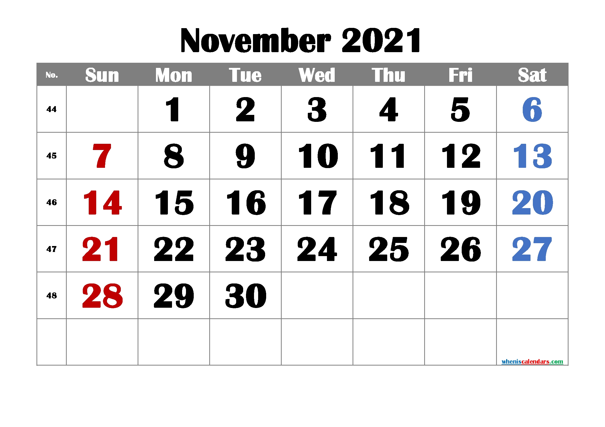 free printable november 2021 calendar