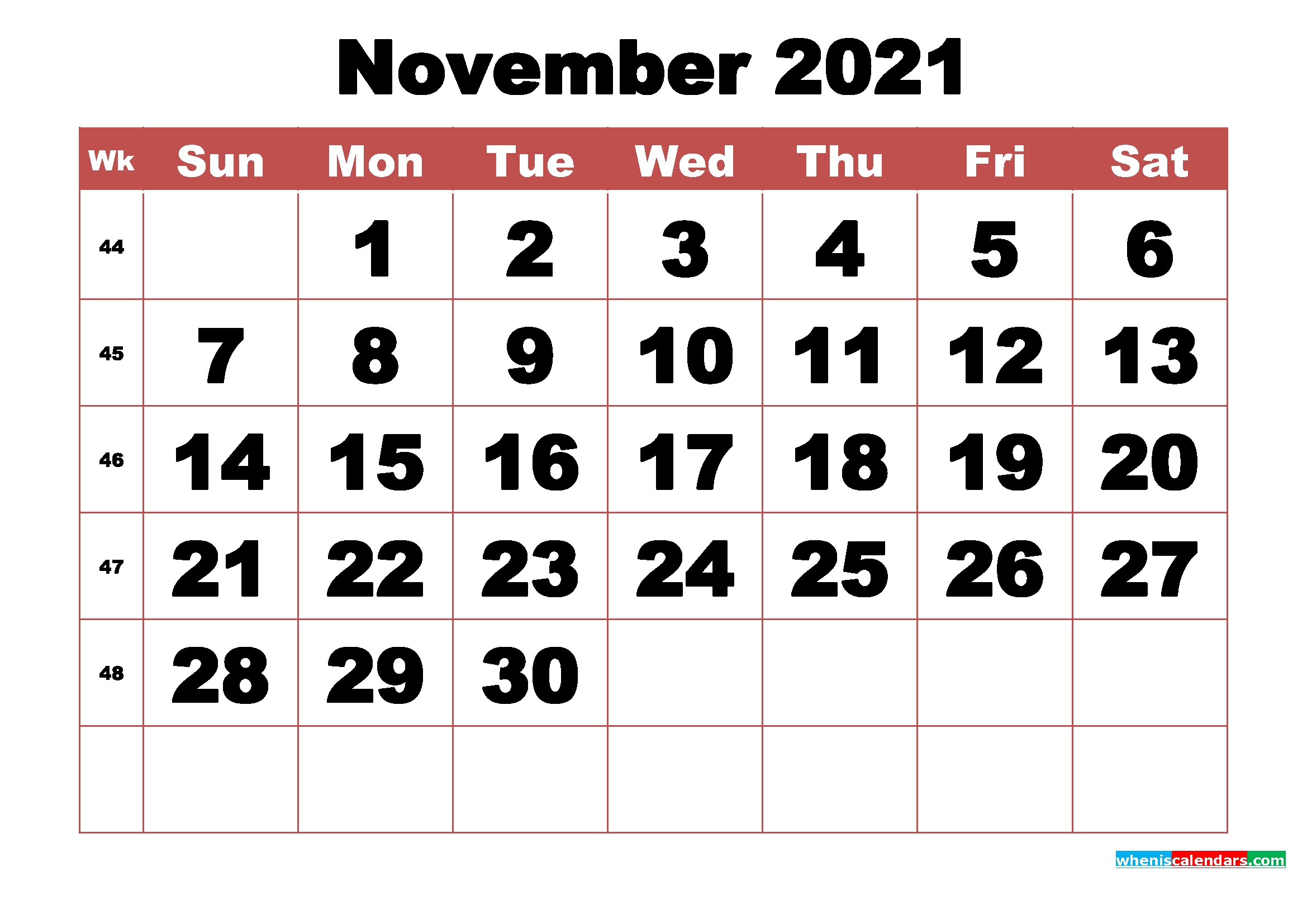 free printable november 2021 calendar with week numbers