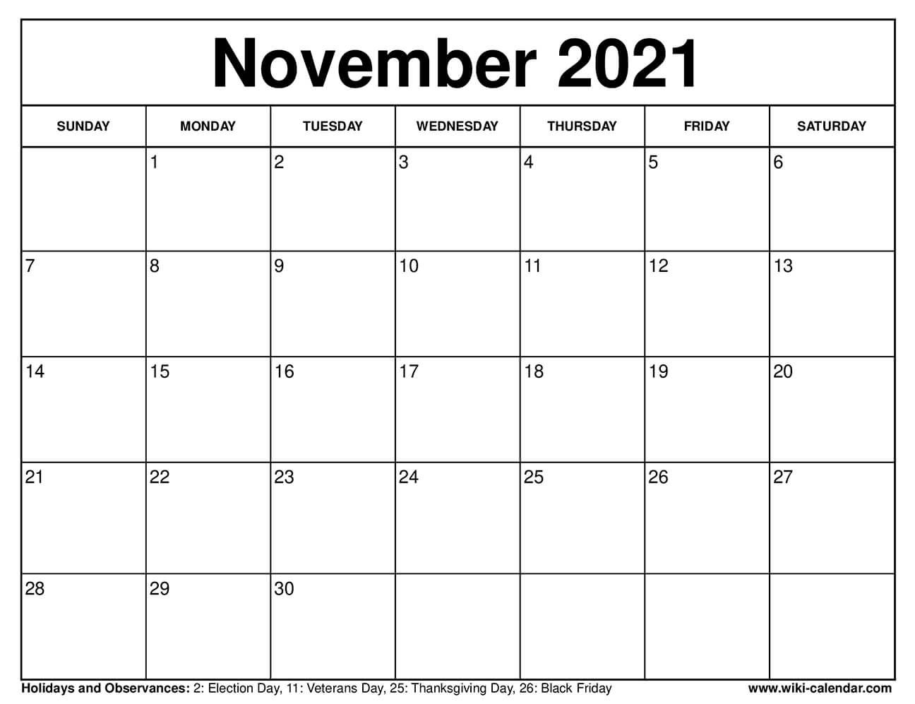 free printable november 2021 calendars