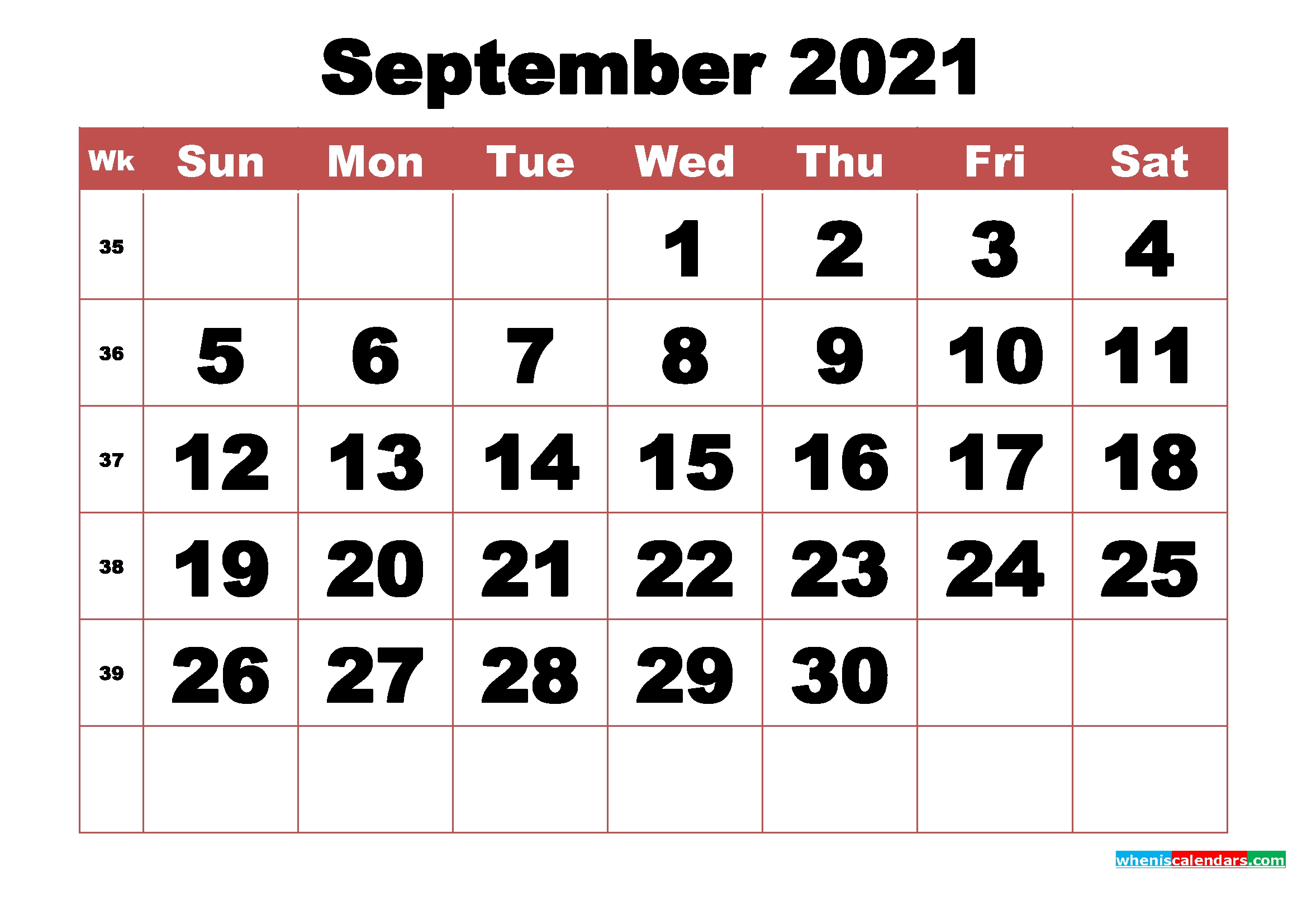 free printable september 2021 calendar with week numbers