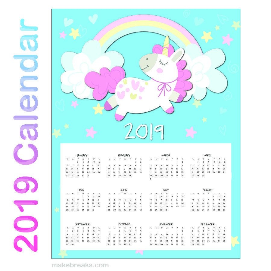 free printable unicorn one page 2020 calendar make