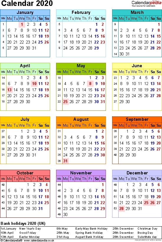 Free Printable Year At A Glance Calendar 2020 | Free