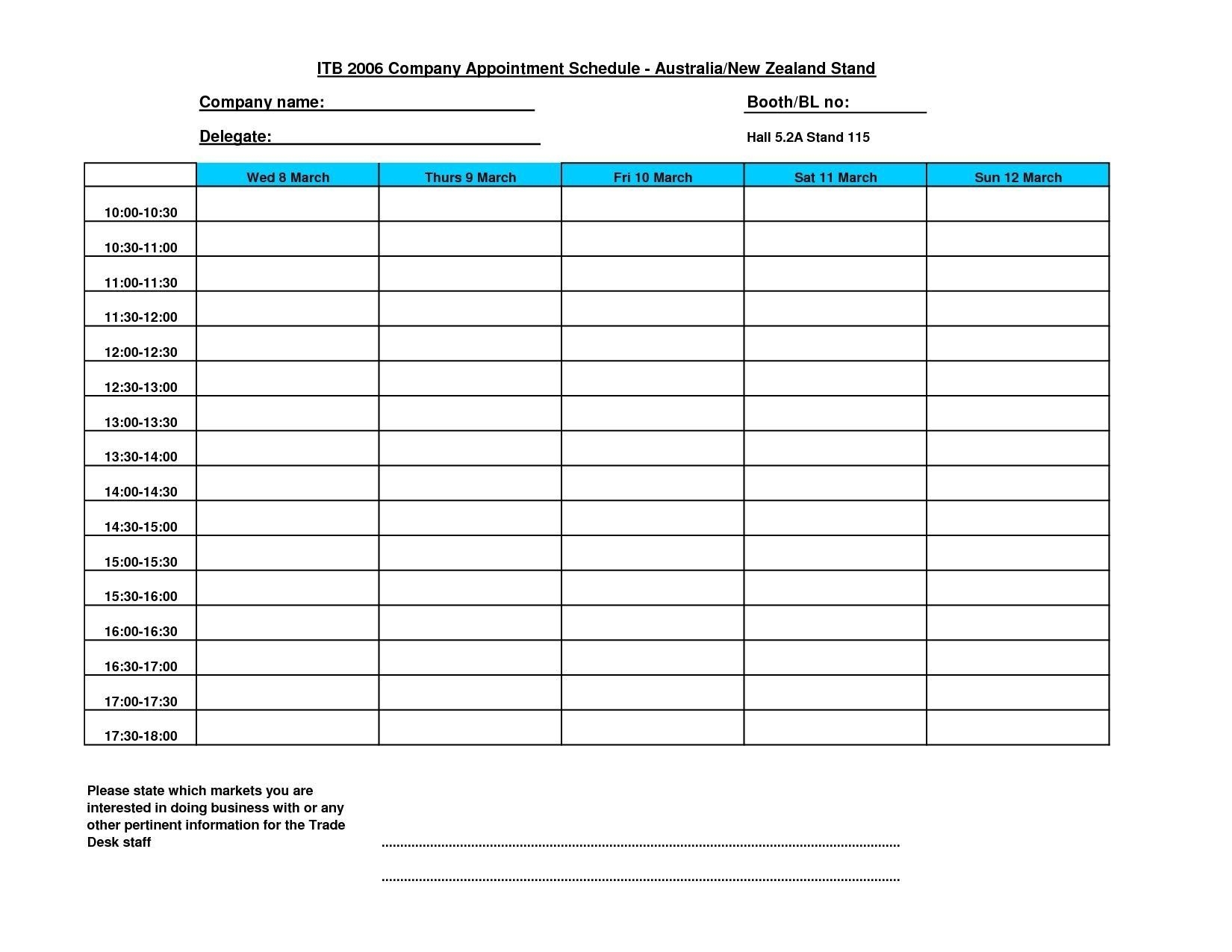 Free Template Schedule Daily Appointment 30 Minutes Example Calendar