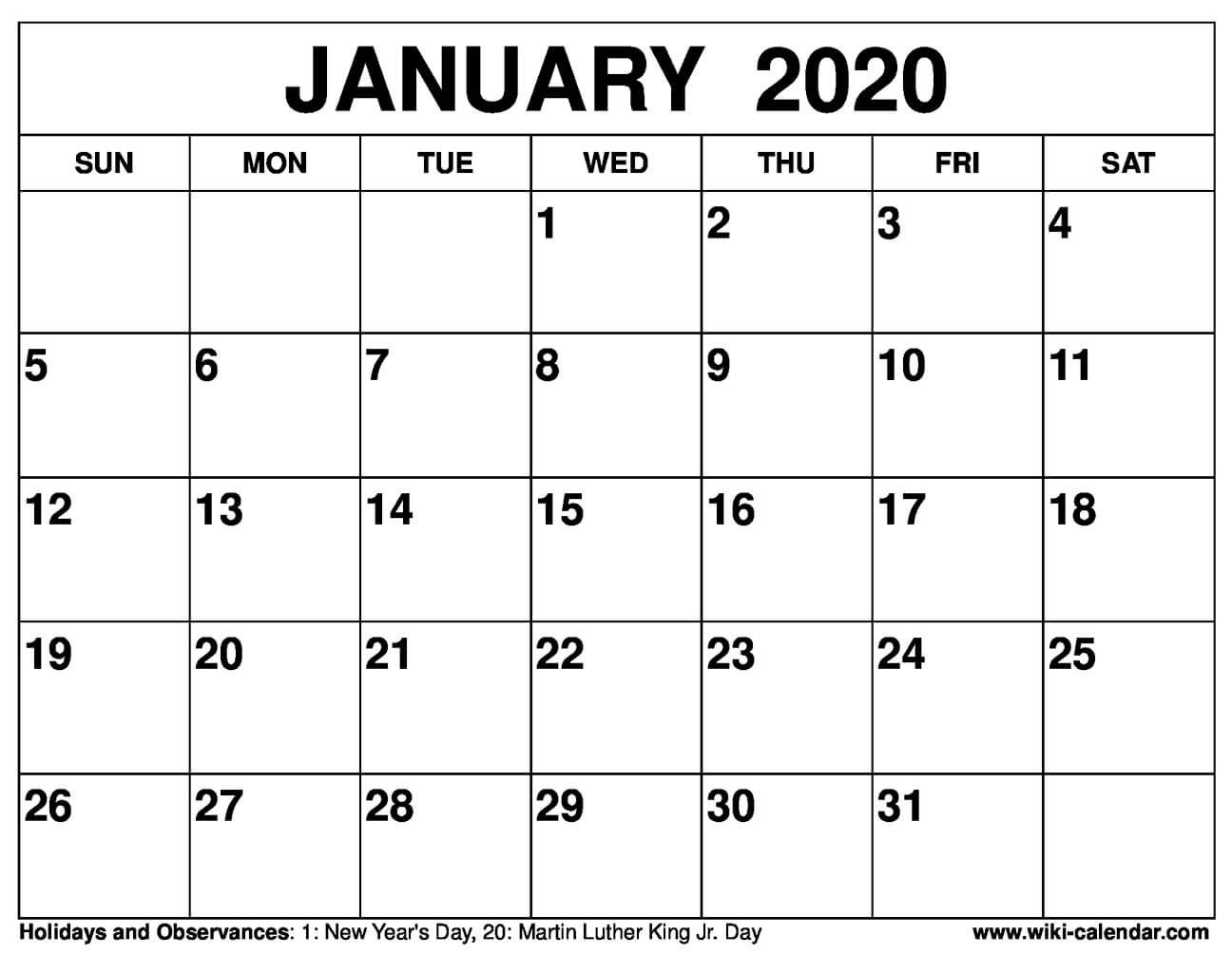 Get 2020 Calendar Free Printable From January To December