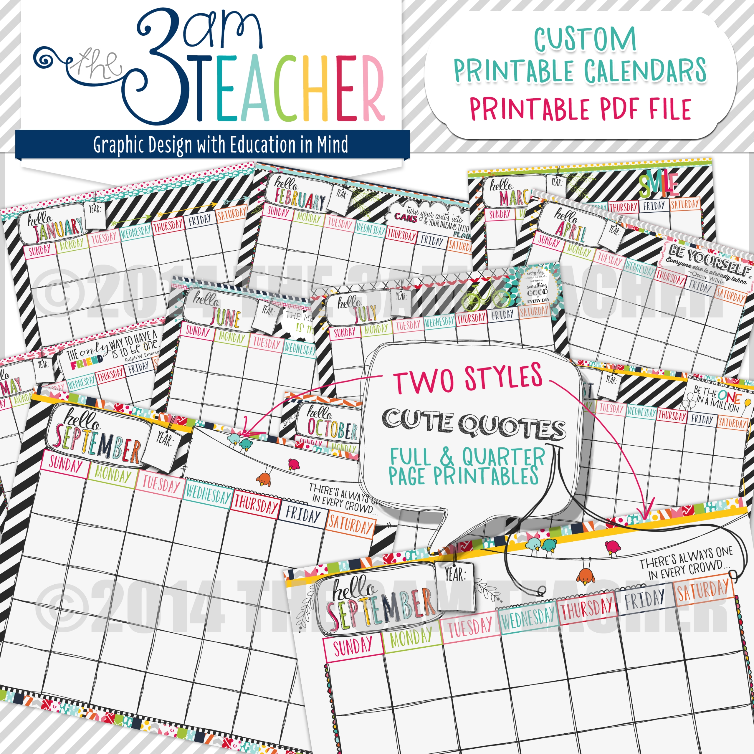 hello planner: illustrated printable calendar pages for