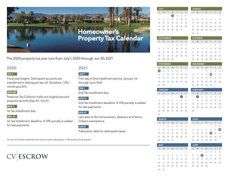 Homeowner's 2020 2021 Property Tax Calendar Cv Escrow